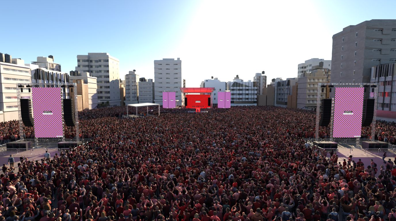 Teste de pixel map aplicado aos painéis do palco, vista 2