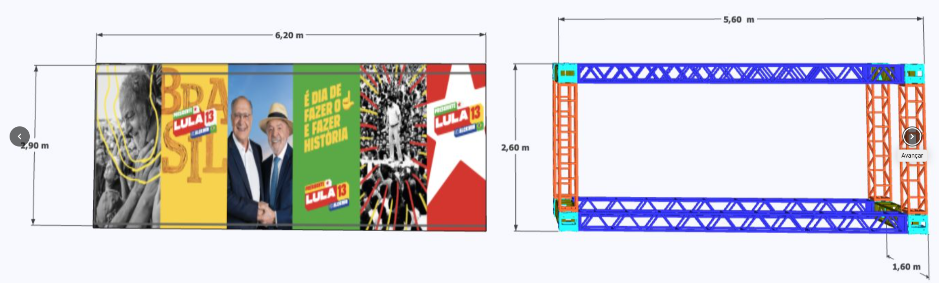 Backdrop área público — dimensões da arte e do pórtico
