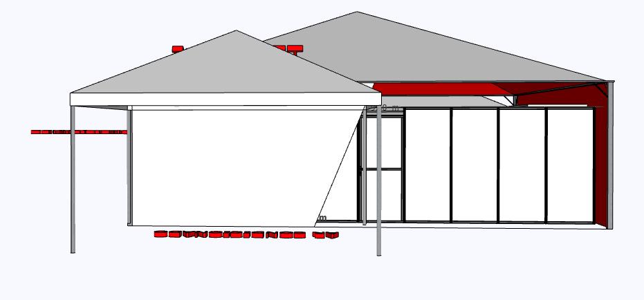 Sala PR — elevação lateral, detalhe do fechamento e estrutura
